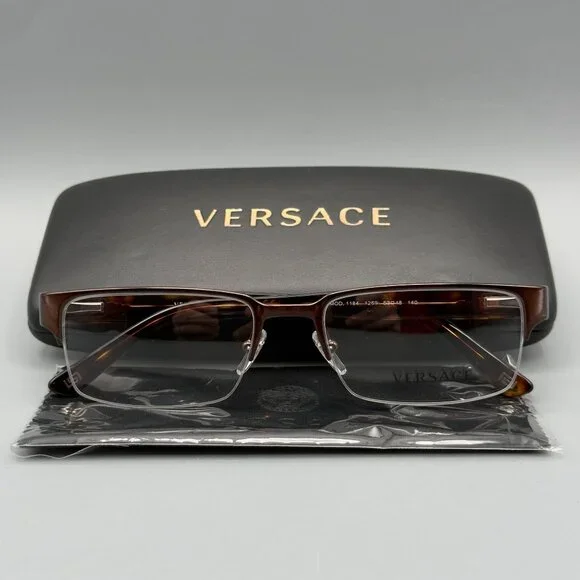Versace VE1184 Eyeglasses Frames Brushed Brown Half Rim 53 18 140 - Picture 1 of 13
